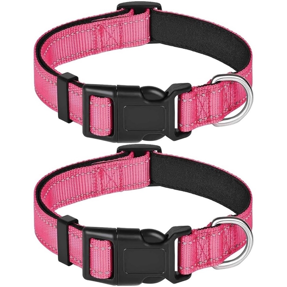 1 set of 2 reflective nylon hot pink dog collars L